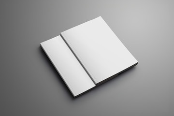 Poster - Two blank closed A4, (A5) magazines with soft shadows isolated on gray background.