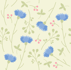 Wall Mural - spring floral pattern of cornflowers and meadow flowers, summer ornament