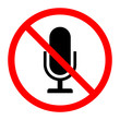 Simple, flat muted microphone sign/icon. Red, black and white. Isolated on white