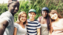 Multi Ethnic Teenagers Smiling Outdoor Making Selfie