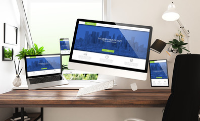 Fototapete - floating stuff at home modern web design