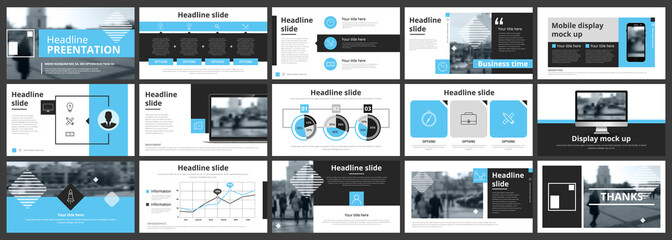 Wall Mural - Abstract white, blue, slides. Brochure cover design. Fancy info banner frame. Creative set of infographic elements. Urban. Title sheet model set. Modern vector. Presentation templates, corporate.
