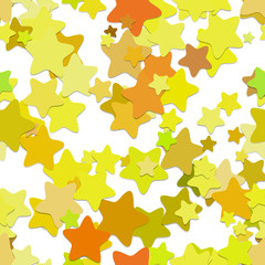 Poster - Seamless chaotic star background pattern - vector design from rounded pentagram stars in yellow tones with shadow effect