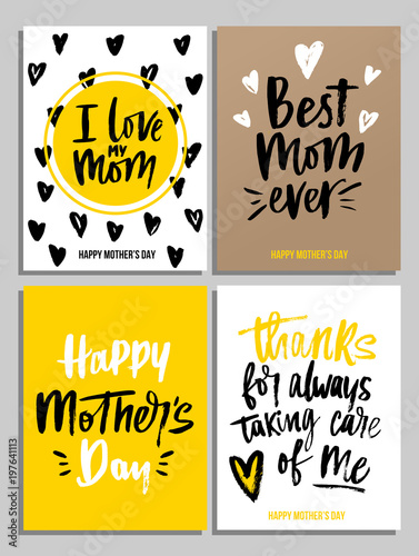Happy Mothers Day Card Set In Trendy Colors With Lettering - 