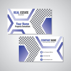 Hexagonal abstract indigo color business card template vector design illustration for real estate consultant