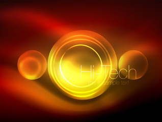 Blurred neon glowing circle, hi-tech modern bubble template, techno glowing glass round shapes or spheres. Geometric abstract background