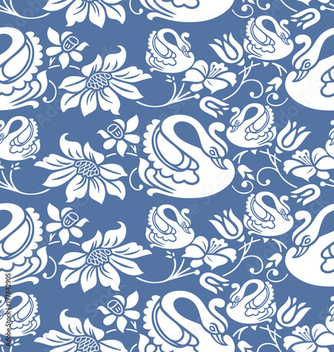 Cotton fabric Seamless swan pattern