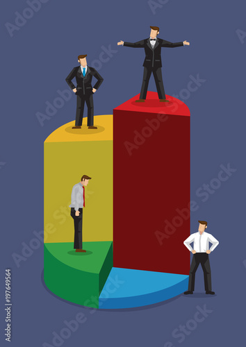 Fotomural Businessmen Stand on Different Levels of Pie Chart Vector Business Illustration
