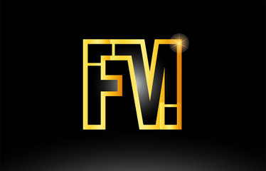 gold black alphabet letter fm f m logo combination icon design