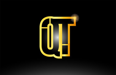 gold black alphabet letter qt q t logo combination icon design