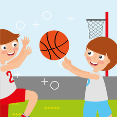 Canvas Print - sport kids activity basketball field vector illustration