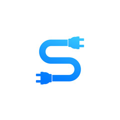 Sticker - electric plugs, cable in S letter shape vector logo