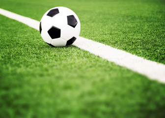 Sticker - Traditional soccer ball on grass field 