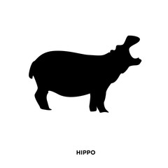 Wall Mural - hippo silhouette on white background, in black,roaring