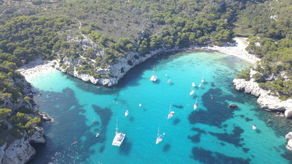 Aerial view from drone of a stunning beach in Menorca (Baleares)