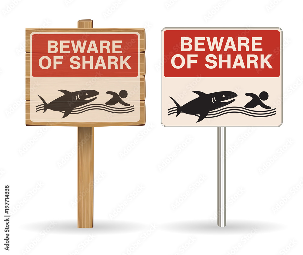 beware of shark sign on white background Stock Vector | Adobe Stock