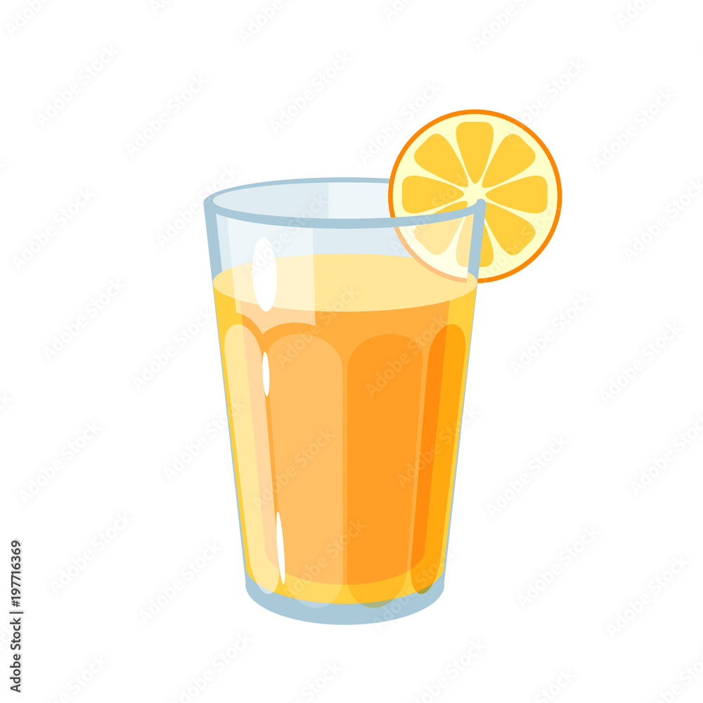 Colorful fruit design. Glass of fresh juice with slice of orange.  Milkshake, flavoured milk. Vector illustration cartoon flat icon isolated  on white. 素材庫向量圖| Adobe Stock, image size:1000x1000