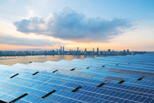 Solar Panels With Cityscape Of Singapore