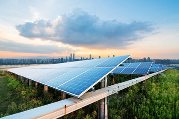 Wall Mural - solar panels with cityscape of singapore