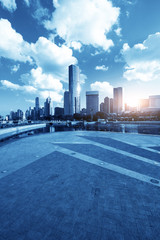 Wall Mural - cityscape and skyline of shanghai from empty urban road