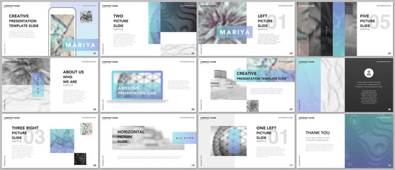 Wall Mural - Minimal presentations, portfolio templates. Blue elements on a white background. Brochure cover vector design. Presentation slides for flyer, leaflet, brochure, report, marketing, advertising, banner