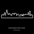 white border chicago skyline outline on black background, vector illustration