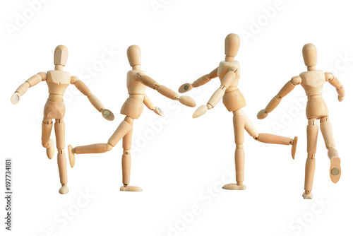 Collection of wooden human model isolated on white background Poster