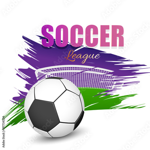 Soccer League Concept With Goal Post Soccer Ball Playing Ground Grunge Background Stock Vector Adobe Stock