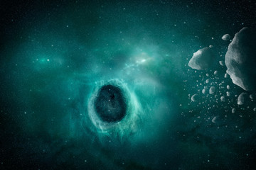 Wall Mural - black hole eat stars with nebula and meteorites