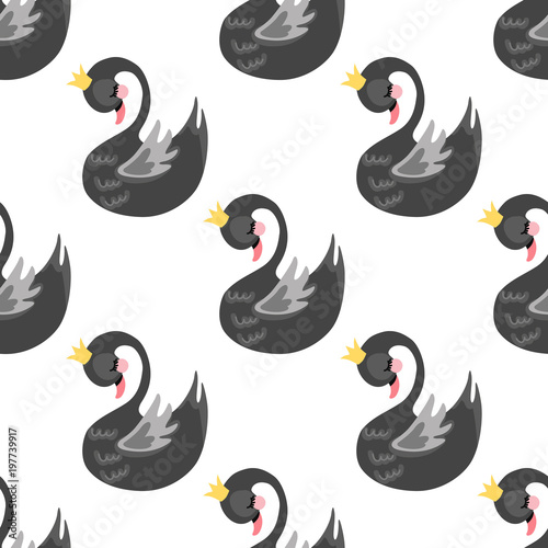 Cotton fabric Seamless swan princess pattern. Cute princess swan. Cartoon hand drawn vector illustration.