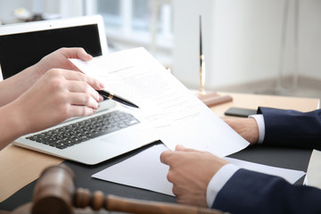 Wall Mural - Lawyer having meeting with client in office, closeup