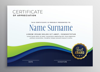 Wall Mural - certificae template design with blue green wave