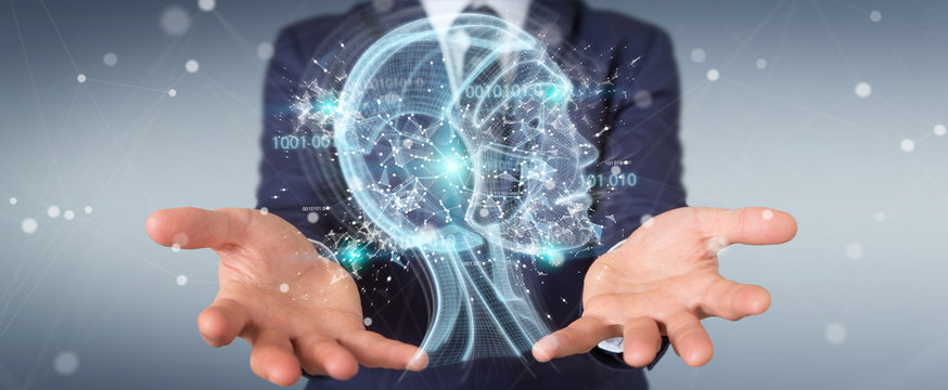 Businessman using digital artificial intelligence interface 3D rendering