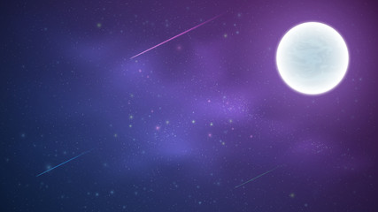 Wall Mural - magic starry sky with a luminous blue and purple milky way. shooting stars. full moon. falling comet