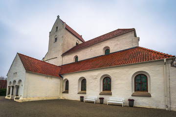 Wall Mural - Dalby - October 21, 2017: Historic church of the Holy Crross Priory in Dalby, Sweden