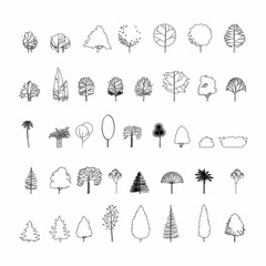 Wall Mural - top view and side view, set of graphics trees elements outline symbol for architecture and landscape