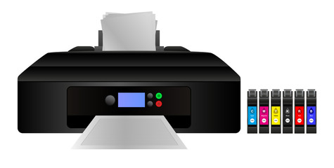 Poster - Vector illustration of home digital inkjet printer with cmyk and other inks for a larger gamut