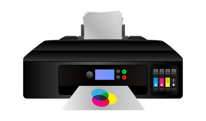 Poster - Vector illustration of home digital inkjet cmyk printer with subtractive color mixing