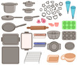 Set icons of different kinds of cookware vector illustration sketch