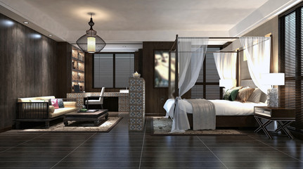 3d render of luxury hotel room