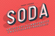 Condensed display font popart design, alphabet, letters and numb