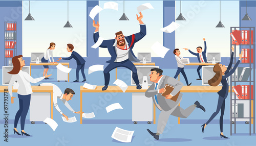 Cuadros en Lienzo Angry boss shout in chaos office because of failure deadline