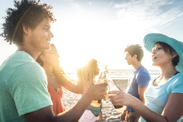 Wall Mural - Friends partying on the beach