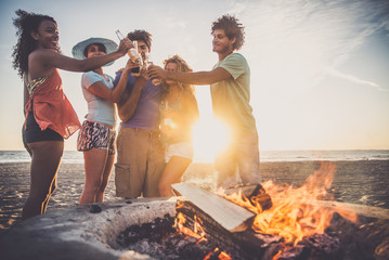 Wall Mural - Friends partying on the beach