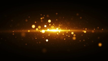 Poster - Golden lights background with particles coming from center. Seamless loop gold texture.