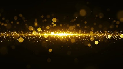 Poster - Abstract golden background with light in center and particles. Starburst with sparks, seamless loop texture.