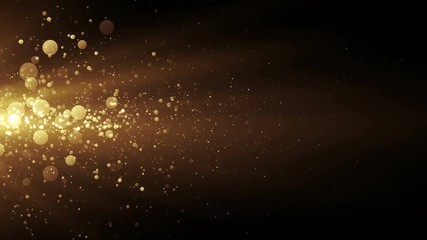 Poster - Golden stream with lights and particles. Abstract background fo celebration. Seamless loop.