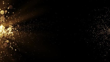 Poster - abstract golden background with particles come from the left and right.