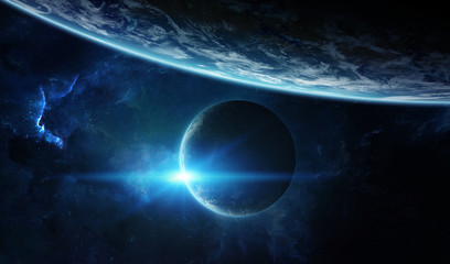 Wall Mural - Distant planet system in space with exoplanets 3D rendering elements of this image furnished by NASA
