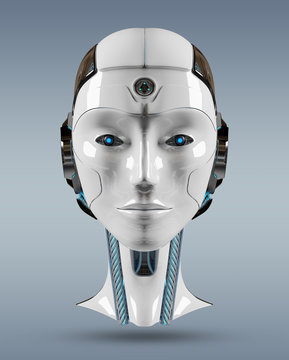 Cyborg head artificial intelligence 3D rendering